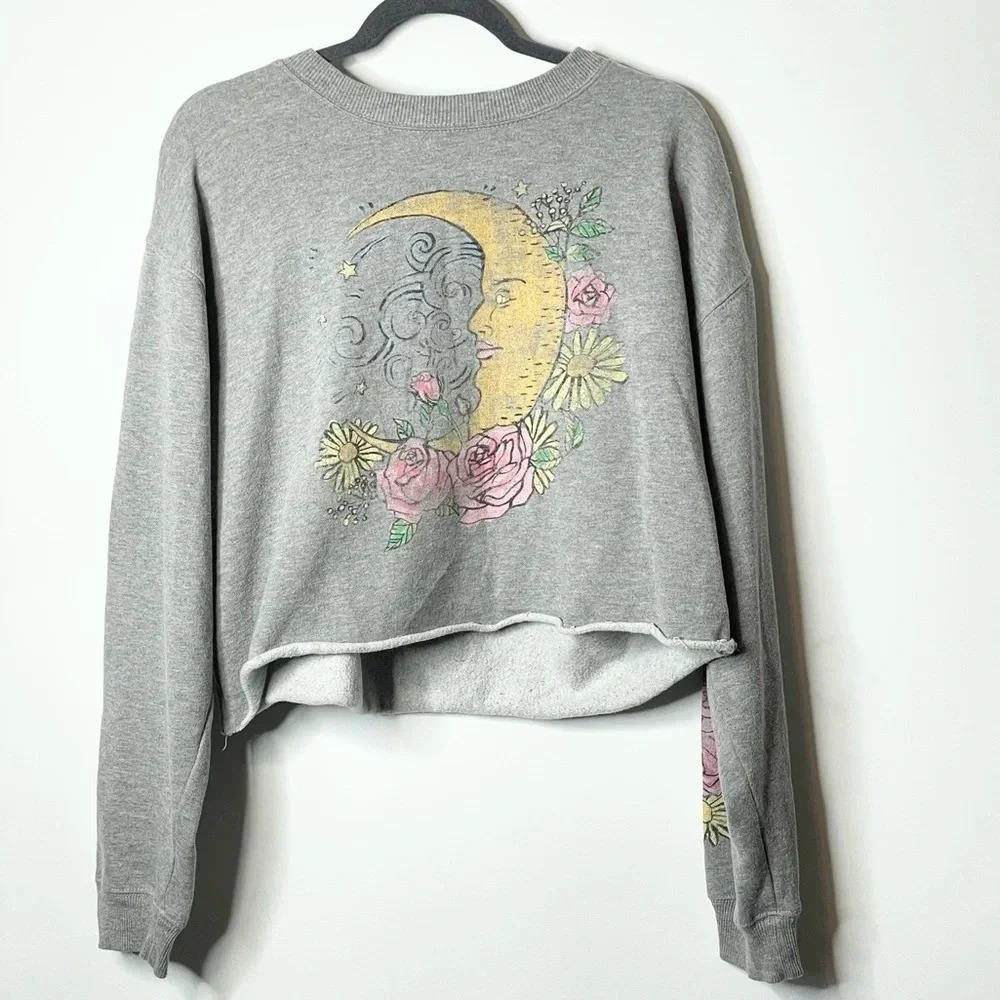 Modern Lux Moon Flower Crop Sweatshirt Size XL Color Gray w/Moon/Flowers Design